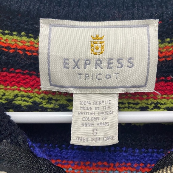 Vintage Express Tricot Sweater Striped Quarter Zip - Picture 3 of 4